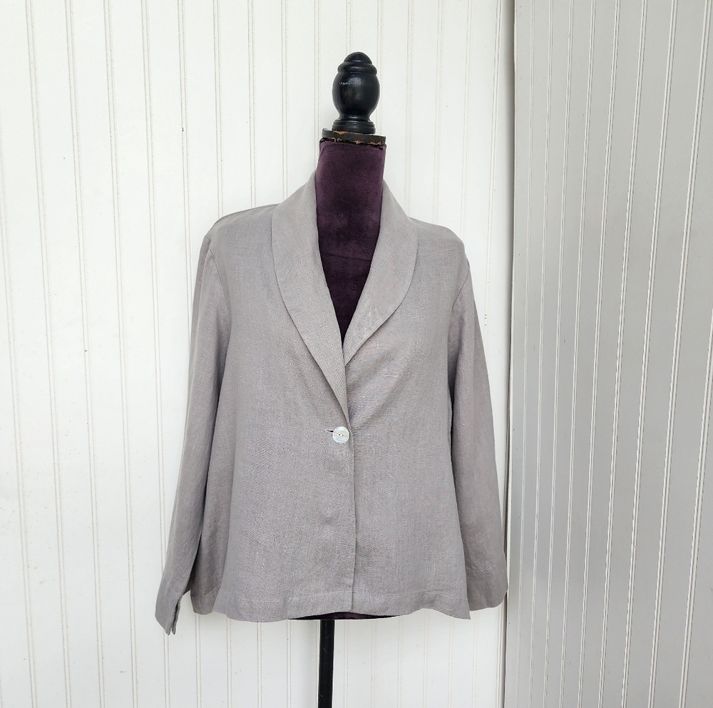 Christopher Calvin Linen Relaxed Lagenlook Boho Blazer Lightweight Gray Sz L